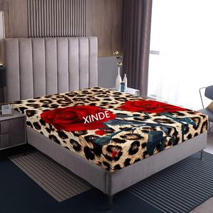 Ready to Ship New Floral Design <strong>Leopard</strong> <strong>Print</strong> 4pieces Bedding <strong>Set</strong> Fitted Sheet <strong>Set</strong> With 2pieces Pillowcases - Product Image 2