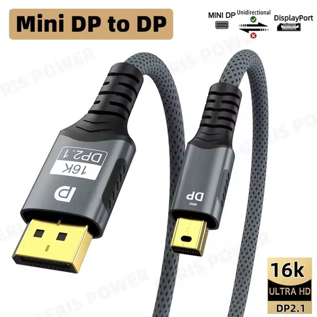 Mini DP to DP Cable 16K DisplayPort 2.1 80Gbps HDR Video Audio Cable Cord for Laptop Xbox Projector Gaming Monitor 8K 60Hz