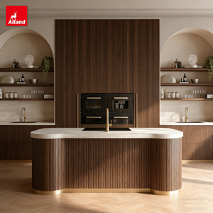 Allandgroup - Gabinetes de Cocina Contemporáneos de Madera Natural con Listones, Fabricados en Madera de Nogal Americano, con un Mueble de Cocina <span class=keywords><strong>Muy</strong></span> Alto - Product Image 4