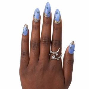 <span class=keywords><strong>Faux</strong></span> <span class=keywords><strong>ongles</strong></span> à presser de luxe, forme amande, motif filigrane doré céleste, avec gemmes <span class=keywords><strong>bleu</strong></span> <span class=keywords><strong>turquoise</strong></span> et étoiles, personnalisables, vente en gros - Product Image 1