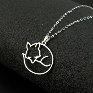 Collar Minimalista <span class=keywords><strong>de</strong></span> Acero Inoxidable para Mujer, Joyería <span class=keywords><strong>de</strong></span> Uso Diario, Regalo Elegante, Lindo Collar con Colgante <span class=keywords><strong>de</strong></span> Animal, Diseño <span class=keywords><strong>de</strong></span> Zorro o Perro - Product Image 1