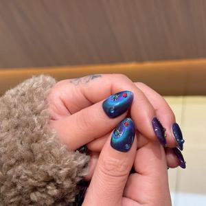 <span class=keywords><strong>เล็บ</strong></span>ปลอมทำมือทรงอัลมอนด์สั้น ลายกาแล็กซี่ แคทอาย 3 มิติ ดาวและพระจันทร์สุดหรู งานศิลปะเจลเล็บลึกลับ - Product Image 4
