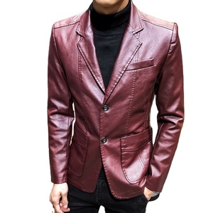 Nuova giacca autunnale in finta pelle sintetica giacca da uomo coreana alla moda Slim Fit rosso nero alla moda giacca da uomo - Product Image 2