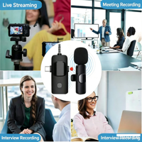 Microphone cravate sans fil 2,4 GHz K15 trois-en-un omnidirectionnel avec batterie intégrée pour diffusion en direct sur téléphone portable et caméra extérieure