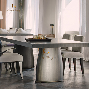 Chinese Wholesalers Luxe <b>Kitchen</b> Furniture Simple Two <b>Legs</b> Solid Wood 8 Seater Rectangle Dining Table - Product Image 1