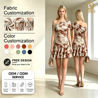 Robe moulante asymétrique à manches courtes avec taille froncée et ourlet à volants pour femme – Idéale pour l'été, les soirées, les clubs et la plage