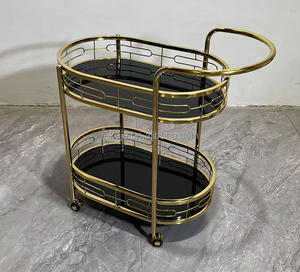 Carrito de acero inoxidable dorado de lujo, carrito móvil para té y pasteles KTV, carrito comercial para Hotel, carrito de copas PARA CENA DE BODA con rueda - Product Image 2
