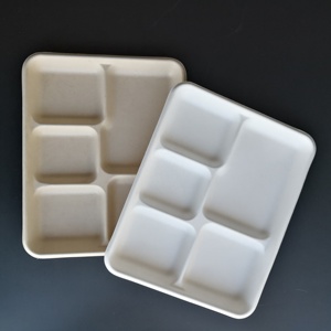 <span class=keywords><strong>Assiette</strong></span> de bagasse compostable <span class=keywords><strong>jetable</strong></span> écologique à 5 compartiments Plateau alimentaire blanc avec 5 compartiments - Product Image 2