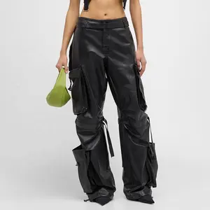 OUDINANew di nicchia alla moda pantaloni Cargo Multi Design in pelle sintetica alla moda pantaloni dritti da donna