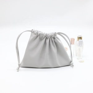 Custom Emboss Logo Gray Faux Leather Travel Cosmetic Dust Pouch High End Drawstring Pu Leather Gift Makeup Cosmetic <b>Bag</b> - Product Image 5