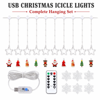 USB Weihnachtsmotiv Eiszapfen-Lichtervorhang, 3 m x 0,6 m 8-Modus Fernbedienung Stern- und Baum-Hängebeleuchtung mit Schneeflocken-Optionen