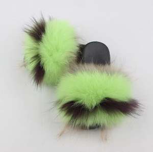 94-131 Claquettes en fourrure de <span class=keywords><strong>renard</strong></span> véritable pour chaussons Chaussons en fourrure verte pour enfants Tout-petits Poids léger pour les saisons d'hiver et d'été - Product Image 4