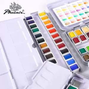 Phoenix 24 renkler sanatçı yüksek kaliteli sanat malzemeleri katı Aquarelle boya blok su renk seti