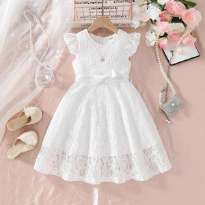 Saldi Estivi: <span class=keywords><strong>Abbigliamento</strong></span> per Bambini all'Ingrosso - Vestito <span class=keywords><strong>Elegante</strong></span> da <span class=keywords><strong>Bambina</strong></span> a Tinta Unita con Pizzo e Taglio ad A, Morbido al Tatto, Ideale per il Piano - Product Image 3