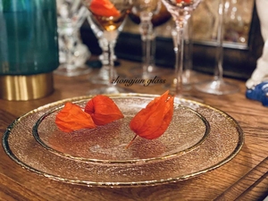 Único estilo europeo <span class=keywords><strong>Color</strong></span> ámbar pastel fruta helado cuenco de cristal cargador de pie platos juegos <span class=keywords><strong>vajilla</strong></span> para boda con oro - Product Image 5