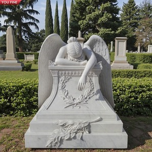 YOUFINE Estatua Conmemorativa de Ángel Llorón de Mármol Blanco Tallada a Mano, Lápida de Cementerio Arrodillada para Decoración de Tumbas Funerarias - Product Image 2