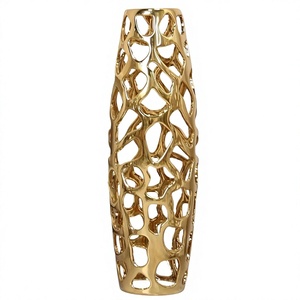 <b>Gold</b> Luxury Modern Handmade Tall Wedding Aluminium Floor Flower Vase with Customizable Colors - Product Image 1
