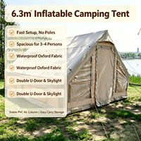 Grande tente de camping gonflable quatre saisons portable de 6,3 m², une chambre, ouverture automatique rapide, 2 puits de lumière, Oxford imperméable