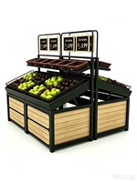 Fabrieksdirecte verkoop houten en ijzeren fruit- en groentepresentatie rek fruitrek winkelrek met manden