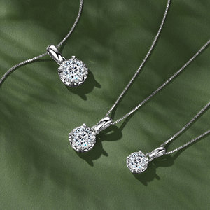 Premium D-Renk Mozanit Yuvarlak 4-Prong Kablo Zincir Kolye Kolye S925 Gümüş 2g Lüks Günlük Ofis Olmazsa Olmaz Takı - Product Image 4