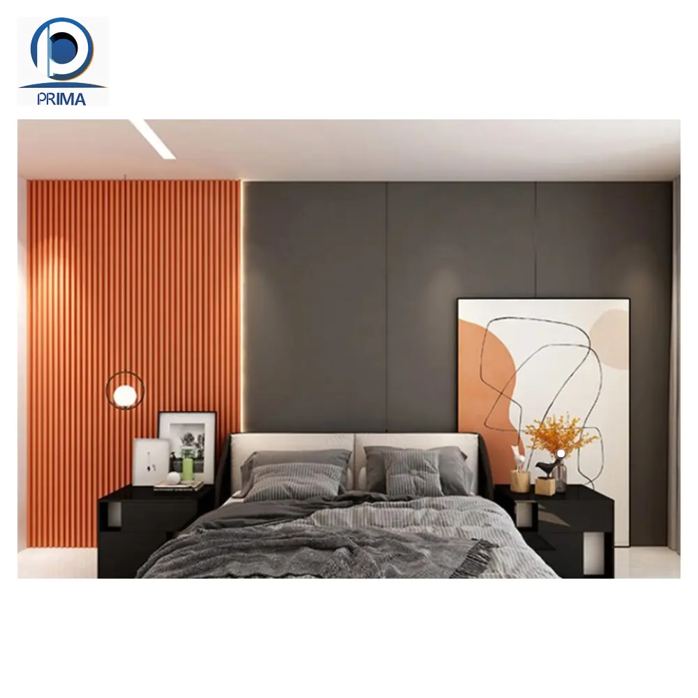 Prima personalizado de lujo moderno hogar Interior acabado mobiliario madera sala de estar decoración TV Fondo dormitorio Panel de pared
