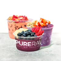Bol à smoothie jetable en plastique transparent avec couvercle, logo personnalisé, écologique, 8 oz, 12 oz, 16 oz, 24 oz, pour fruits, yaourt, salade, acai