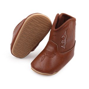 Stivaletti in Pelle Stile Cowboy per Neonati con Dettagli Ricamati Suola Morbida Stivali Caldi alla Caviglia per Neonati e Bambini - Product Image 2