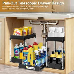 Organisateur extensible <span class=keywords><strong>sous</strong></span> l'<span class=keywords><strong>évier</strong></span> : Organisateur <span class=keywords><strong>sous</strong></span> armoire à 2 niveaux réglable en hauteur - Étagère double coulissante <span class=keywords><strong>sous</strong></span> l'<span class=keywords><strong>évier</strong></span> - Product Image 3