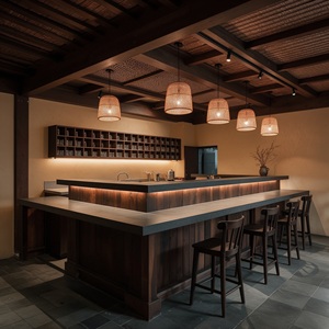 Mostrador de Exhibición en Forma de L de Madera, Color Marrón Claro Barnizado, Respaldo Sólido, Vitrina para Tienda Minorista, Luz LED de Techo - Product Image 3