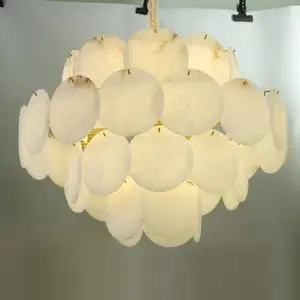 Nouveau lustre en marbre naturel espagnol de luxe pour salon restaurant simple éclairage de lustre en albâtre haut de gamme en cuivre