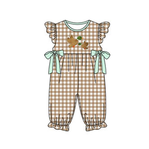 Preorder Tùy Chỉnh OEM Toddler Rung Tay Áo Bé Cô Gái Mùa Xuân Sọc Vịt Săn Bắn Kỳ Nghỉ Cung Boutique Thời Trang Rompers - Product Image 2