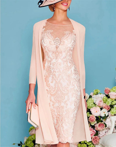 Mumuleo Abito da Cerimonia per la <span class=keywords><strong>Madre</strong></span> della Sposa in Chiffon con Giacca al Ginocchio e Maniche a 3/4 in Pizzo per Invitati a Matrimoni e <span class=keywords><strong>Madre</strong></span> dello Sposo - Product Image 2