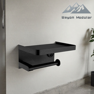 <span class=keywords><strong>Porte</strong></span>-<span class=keywords><strong>papier</strong></span> toilette Wayon moderne en acier inoxydable noir mat avec tablette pour téléphone, montage mural, modèle de projet WW-YSZJ - Product Image 2