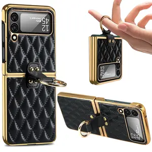 MAXUN Hot Selling Phone Case for Samsung Galaxy Z Flip 4 New Model with PU Leather Electroplated and Metal Finger-Ring Foldable
