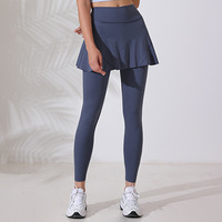 Leggings de yoga 2-en-1 pour femmes, coupe ajustée, effet ventre plat, couleurs unies, séchage rapide, avec jupe intégrée, collection Printemps 2025