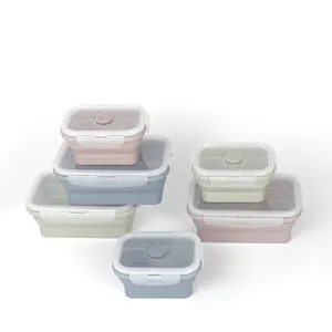 पर्यावरण के अनुकूल रंगीन वर्ग बंधनेवाला सिलिकॉन खाद्य कंटेनर भंडारण 4 पैक दोपहर के भोजन के Bento बॉक्स टिफिन बॉक्स