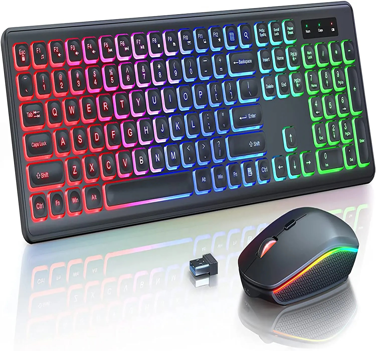 2023 Wireless Keyboard and Mouse Combo Backlit, Rechargeable & RGB Light Up Letters, Full-Size, Ergonomic Tilt Angle, Sleep Mode