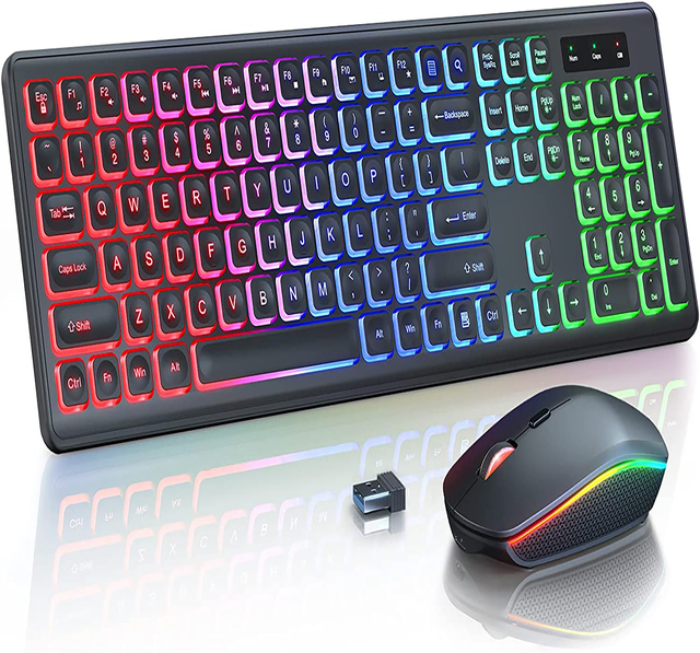 2025 Wireless Keyboard and Mouse Combo Backlit, Rechargeable & RGB Light up Letters, Full-Size, Ergonomic Tilt Angle, Sleep Mode