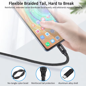 Cavo USB-<span class=keywords><strong>C</strong></span> a USB-<span class=keywords><strong>C</strong></span> da 240W PD3.1, Cavo in Nylon Intrecciato per Ricarica Rapida e Trasferimento Dati USB4 per Telefono, Laptop, Scanner di Codici a Barre 1m/2m - Product Image 4