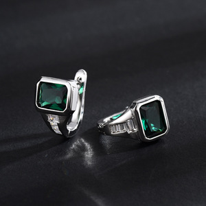 Clip-on Earrings Geometric Emerald Square Bezel Setting Party Jewelry for Men Women - Product Image 3