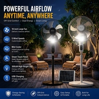 Ventilateur rechargeable avec panneau solaire et ampoules, ventilateur sur pied solaire avec brumisateur