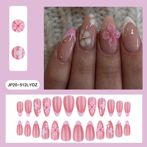Faux ongles à presser en époxy français, motif fleur à quatre pétales, style haut de gamme, amovibles, prêts à poser, pour manucure DIY, usage quotidien et fêtes - Product Image 2