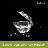 Boîte d'emballage en gros pour salade de fruits 375ml 500ml 750ml 1000ml, bol à salade articulé en plastique PET avec couvercle pour desserts à emporter