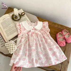 2024 bébé filles robe imprimé fleuri robes été coton bébé sans manches anniversaire princesse robe