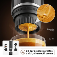 Machine à café portable auto-chauffante 20 bars pour capsules et café moulu, 92°C, rechargeable USB-C, expresso de voyage
