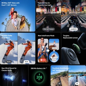 Caméra d'action 360 pour moto, pack multi-vues 4K, grand angle 180°, étanche 15m, WiFi et NightShot Plus Pro - Product Image 2