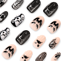 Faux Ongles Halloween à Presser Gothiques 3D Fantôme Araignée Chauve-souris Œil de Chat Amande Réutilisables Faits Main pour Femmes, Kit d'Art Horreur 4520