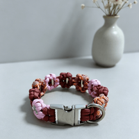 Collier pour chien élégant en nylon tissé, couleur unie, motif floral, réglable, avec boucle à dégagement rapide, robuste, toutes saisons, style luxe léger