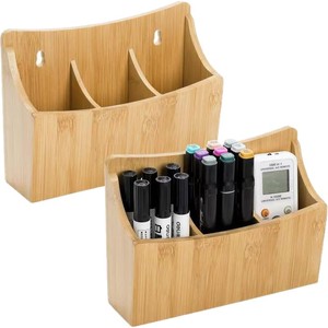 Bamboo Desktop Organizer Rectangle Standing Type Office <b>Kitchen</b> Utensil <b>Storage</b> <b>Box</b> With Knife Fork Spoon Compartments - Product Image 5