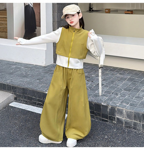 Nuovo Set Casual 2 Pezzi per Ragazze Adolescenti 2026: <span class=keywords><strong>Felpa</strong></span> <span class=keywords><strong>Bianca</strong></span> e Verde con Cerniera + Pantaloni Larghi - Product Image 3